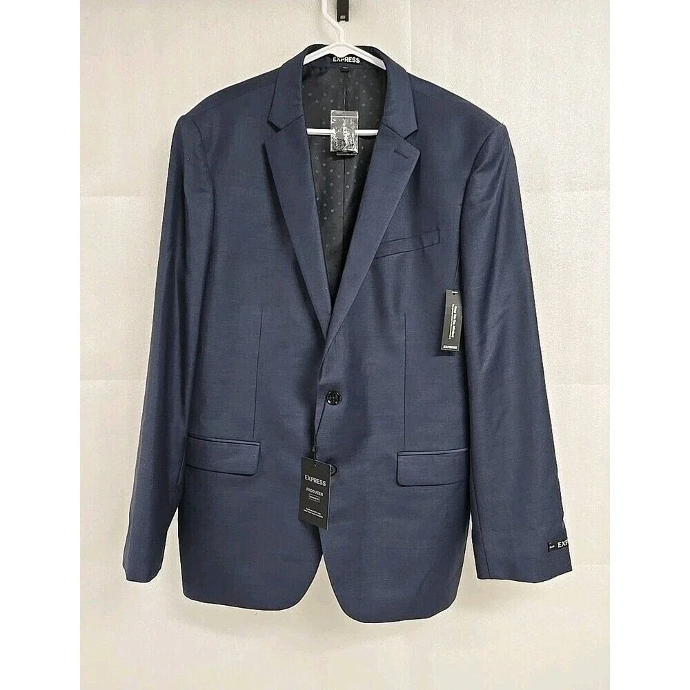 Express Producer Modern Fit Suit Blazer Wool Blend‎ Navy Blue Men's Size 44R NWT